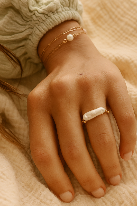 Lula Pearl Ring - amber + clay