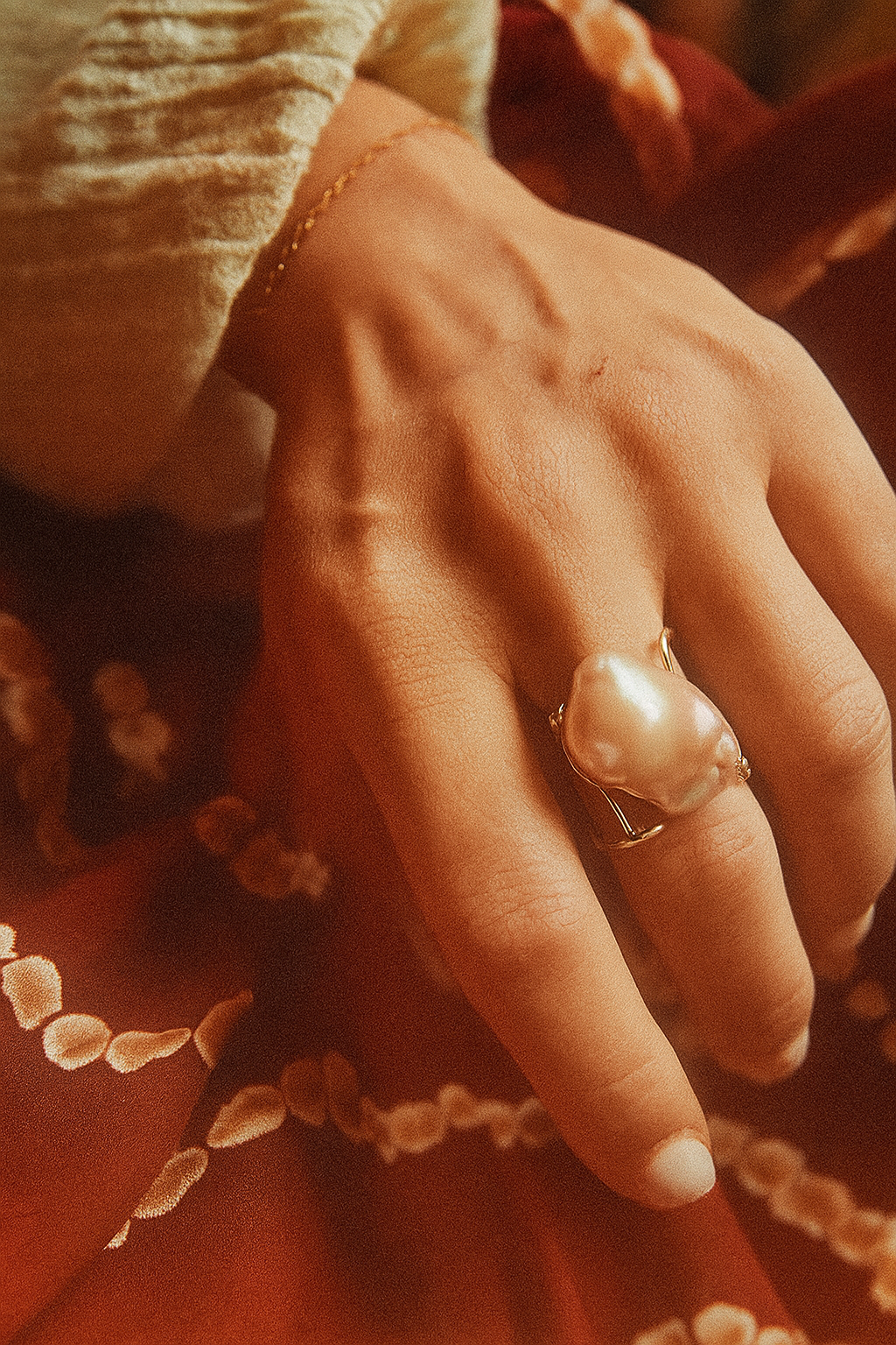 Frankie Pearl Ring - amber + clay