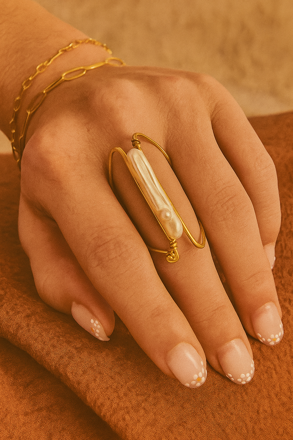 Tara Pearl Statement Ring - amber + clay