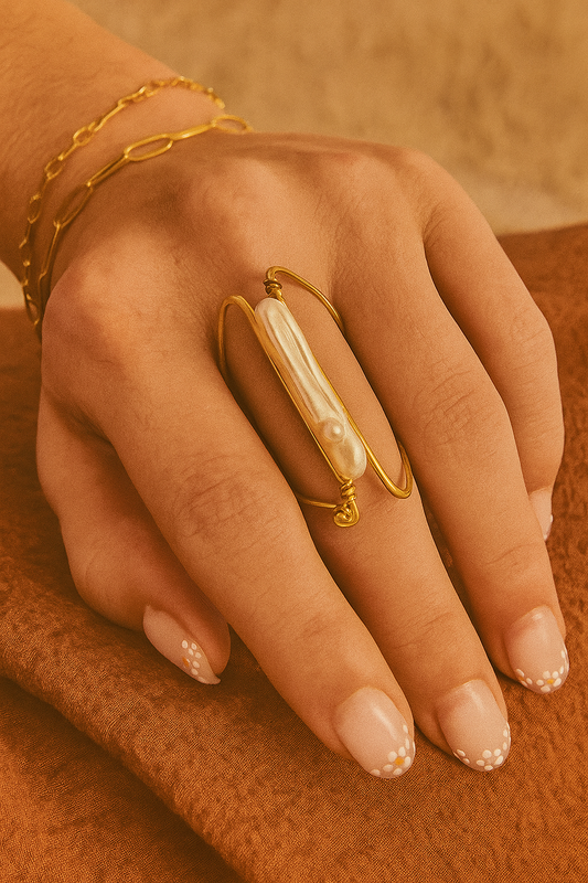 Tara Pearl Statement Ring - amber + clay