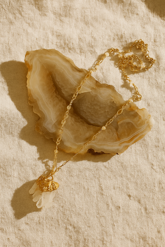 Rose Geode Necklace - amber + clay