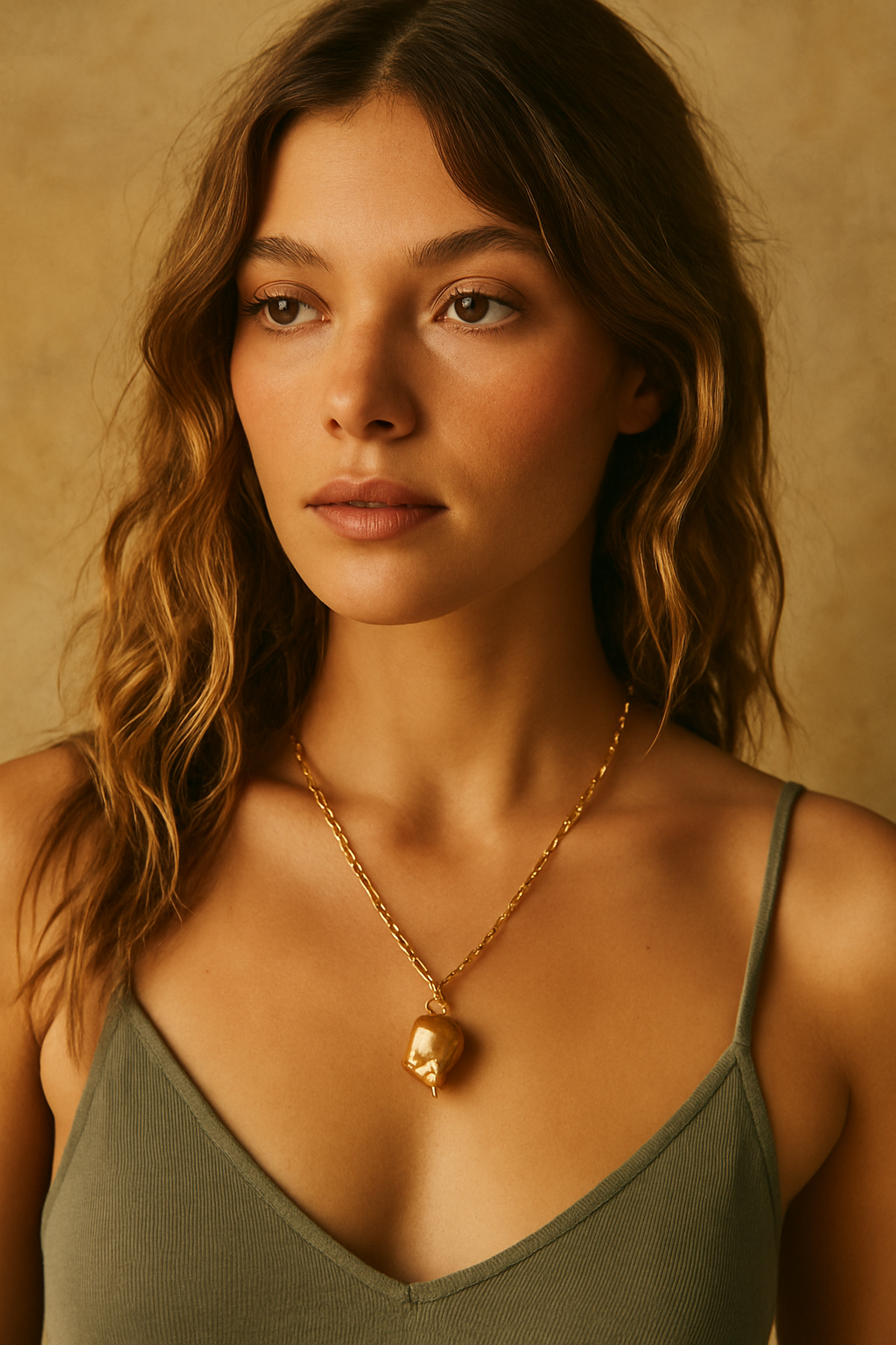 Golden Soleia Adjustable Pearl Necklace - amber + clay