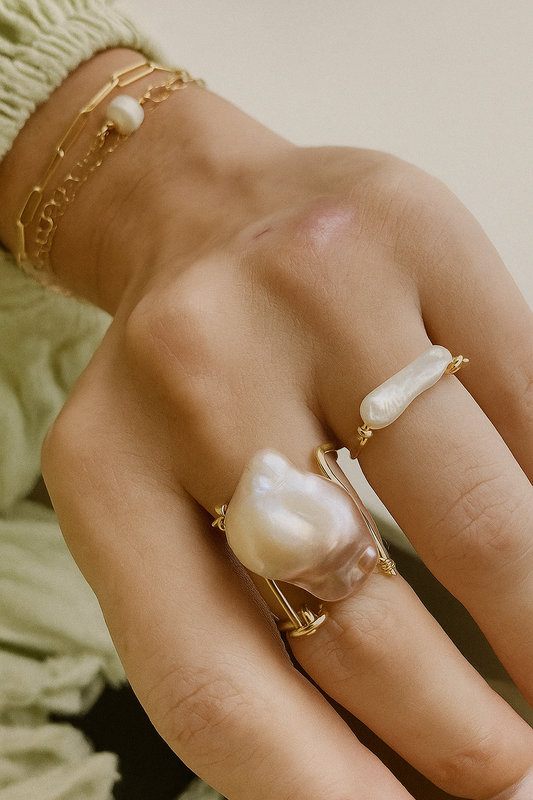 Frankie Pearl Ring - amber + clay
